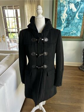 BCBGMaxAzria Black Hooded Toggle Pea Coat